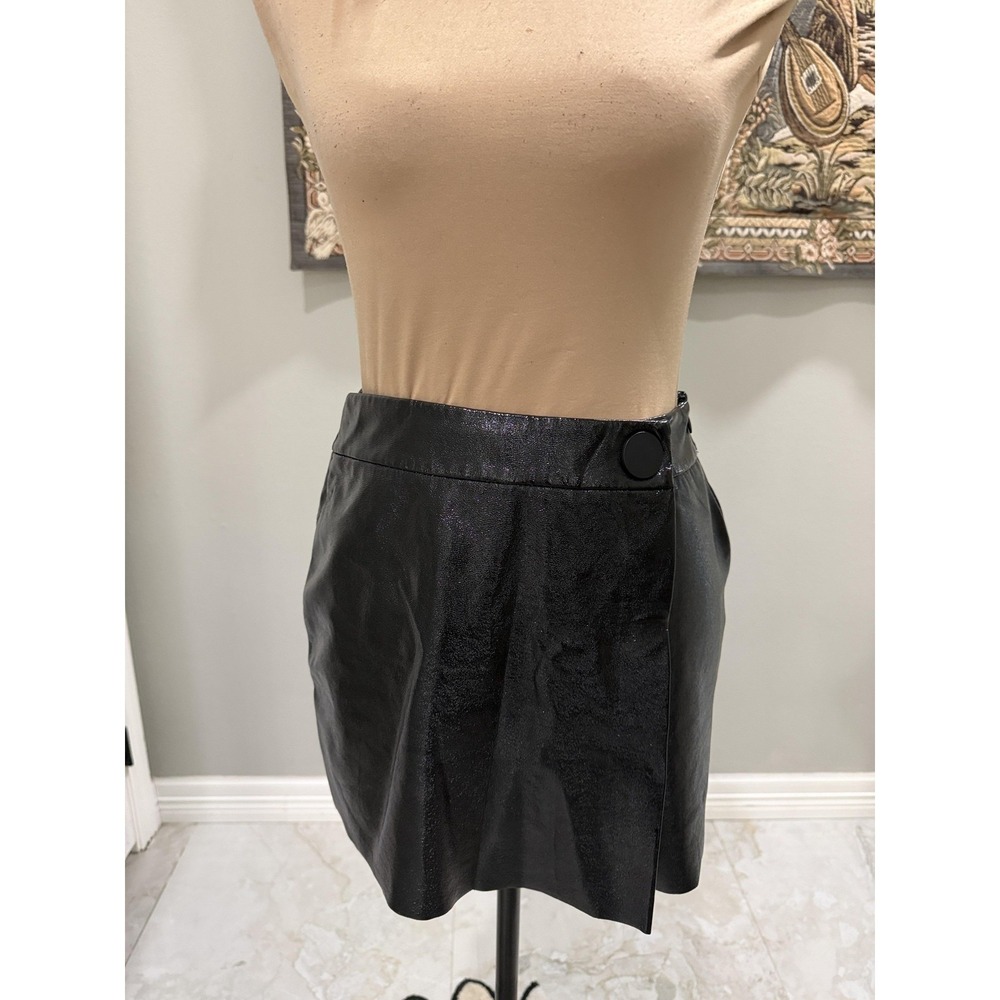Zara Skort Womens XS Black Faux Leather Wrap Lined High Waist Mini Zip Back